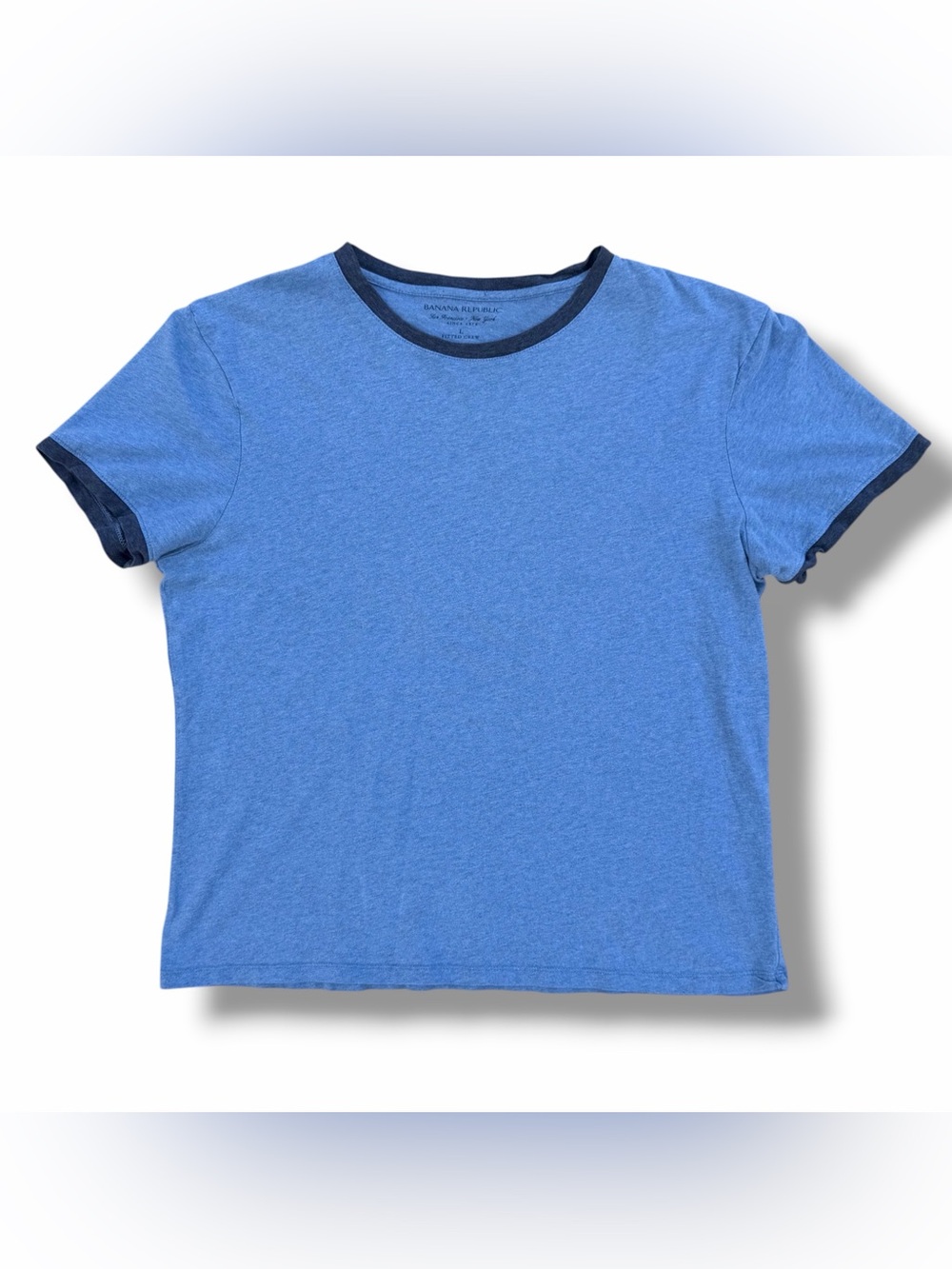 Vintage Y2K Banana Republic Fitted Crew Pool Ringer T-Shirt Blue Size Large